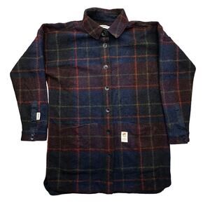 Maloja Wool Blend Long Flannel Shirt Shacket Womens Medium Plaid Maroon Button